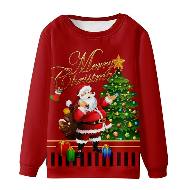 CEHVOM Chandail en Molleton Décontracté pour Hommes à Col Rond, Mode de Noël, Impression Numérique 3D, Chandail à Manches Longues en Solde
