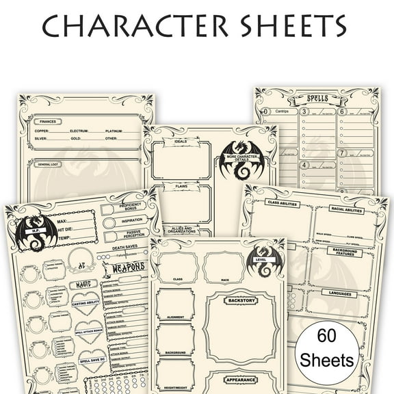 Detailed Character Tracker Sheets,Spell Sheet For dnd 5e Campaign Player Journal,For Role Playing Games,60 Pages