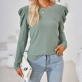 thumbnail image 7 of WREESH Womens Fashion Dressy Tops Solid Color Jacquards Round -Neck Long Sleeve Loose T-Shirt Pullover Green, 7 of 7
