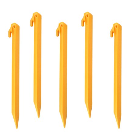 50-Pack 5.5 Inch Plastic Tent Pegs – Heavy Duty Serrated Tarp Stakes For Sand, Soil, Camping, Lawn (Yellow)