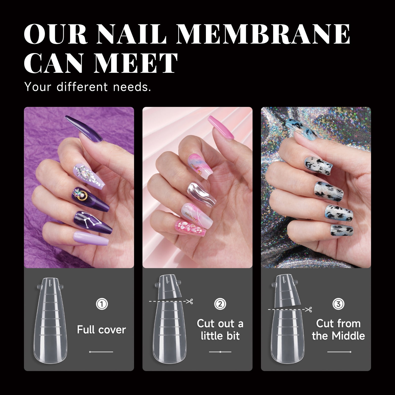 Soft Long Coffin Acrylic Press On False Nails, Clear, 240 Pieces
