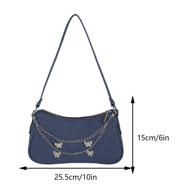 Bolso de hombro tipo hobo con cadena vaquera Y2K para mujer, bolso cruzado para axilas (azul)