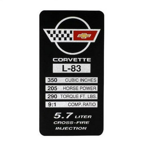 C4 Corvette 1984 L83 Engine ID Spec Metal Data Plate Emblem