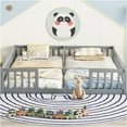 thumbnail image 3 of JERFIT Grey Twin over Twin Floor Bed Frame with Guardrails, Low Profile Pine Wood Platform Bed, No Box Spring Needed, 3 of 10