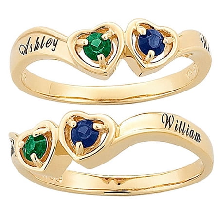 Personalized Planet Couple's Birthstone Heart Ring in Sterling Silver with Gold Overlay