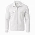 thumbnail image 7 of FRSASU Men's Waffle Knit Zip‑Up Jacket Lapel Collar Casual Coat with Gold‑Tone Button Chest Pockets White, 7 of 7