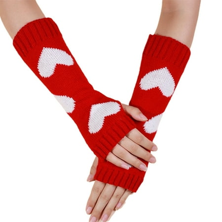 

【Ready Stock】 Christmas Heart Pattern Mitten Long Sleeve Women Office Touchscreen Typing Glove