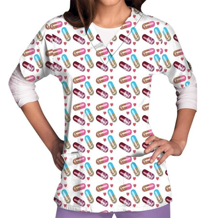 

kakina CMSX Beach Tops for Women Short Sleeved V-neck Shirt With Pockets Printed With Pocket Protector Plus Beach Tops White XXL