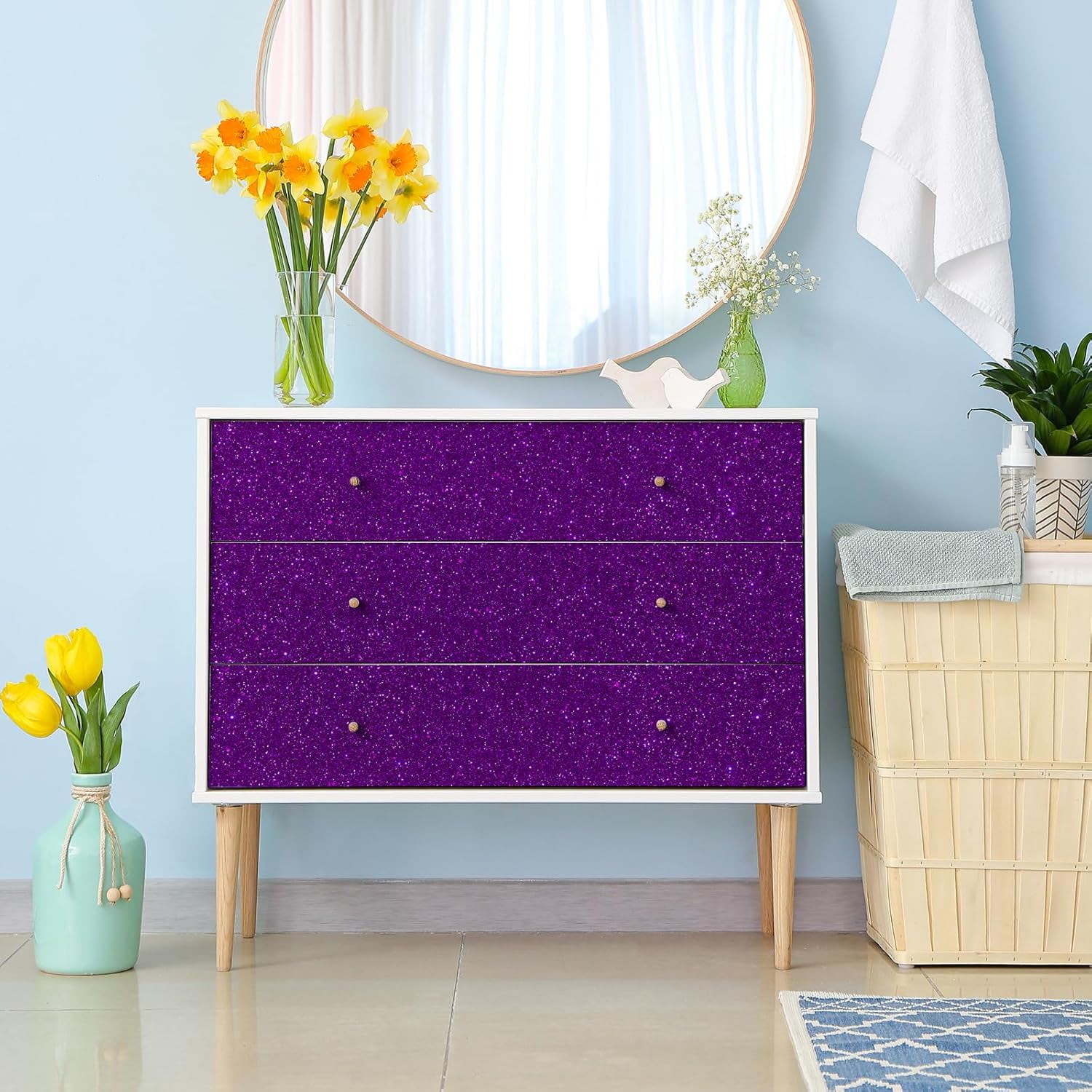 15.7''x236'' Dark Purple Glitter Contact Paper Peel and Stick for Bedroom Walls Self Adhesive Sparkle Glitter Wallpaper Decorative Removable Purple Wallpaper Fabric Roll for Cabinet Shelf Liner