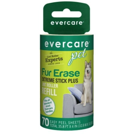 Evercare Pet Fur Erase Extreme Stick Plus Lint Roller Refill, 70 (Best Washable Lint Roller)