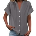 thumbnail image 1 of Timegard Short Sleeve Tops for Women Summer V-Neck Button down Shirts Solid Color Office Casual Loose Tops, 1 of 6