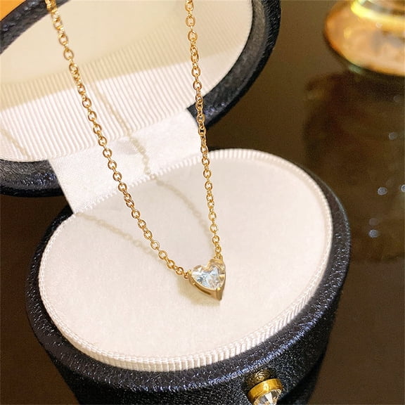 New Punk Tiny CZ Heart Pendant Female 14K Yellow Gold Choker Chain Necklace for Women Jewelry Christmas Gift