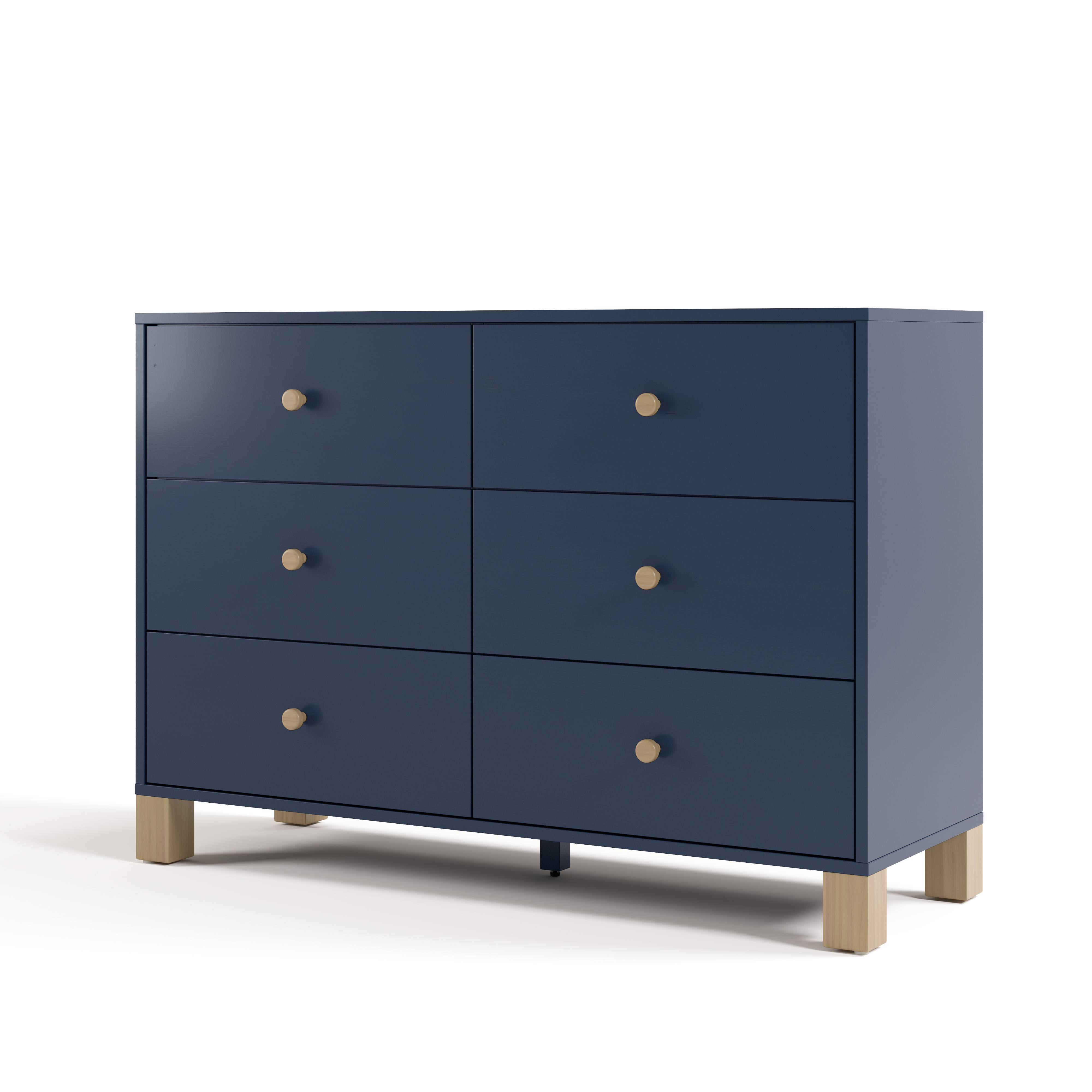 Storkcraft California 6 Drawer Nursery Wood Double Dresser, Midnight Blue with Driftwood