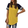 thumbnail image 5 of SWQZVT Summer Tops for Women Short Sleeve Color Block Casual Tunic Crew Neck Cute Striped T Shirts Yellow Women Tops Size XXL, 5 of 7