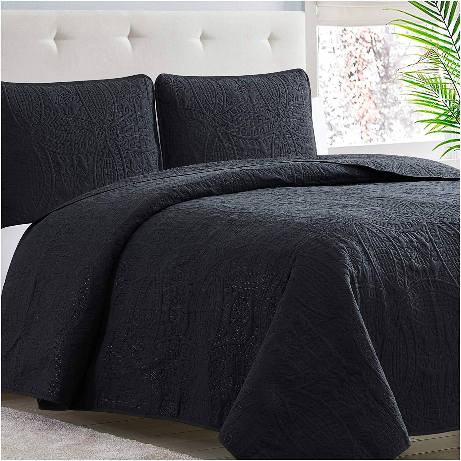 Mellanni Bedspread Coverlet Set Black Comforter Bedding Cover Oversized 3Piece Quilt Set