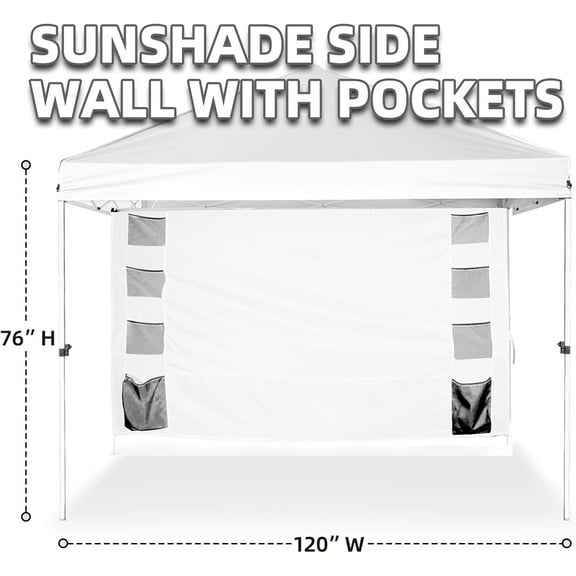 Sunshade Sidewall with Storage Net Bag for 10x10 Canopy, Waterproof and