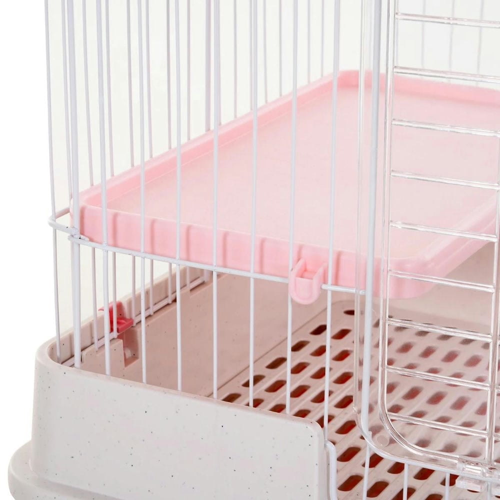 Barara King Large Rabbit Coop, Rabbit Coop, Outdoor Rabbit House,2-Level Small Animal Cage Rabbit Hutch with Wheels, Removable Tray, Platform and Ramp, Pink