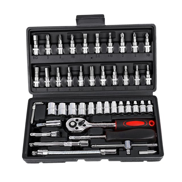 Juego de llaves de trinquete de enchufe genérico, Kit de herramientas mecánicas, piezas, destornillador, juego de brocas y enchufe para reparación de Negro