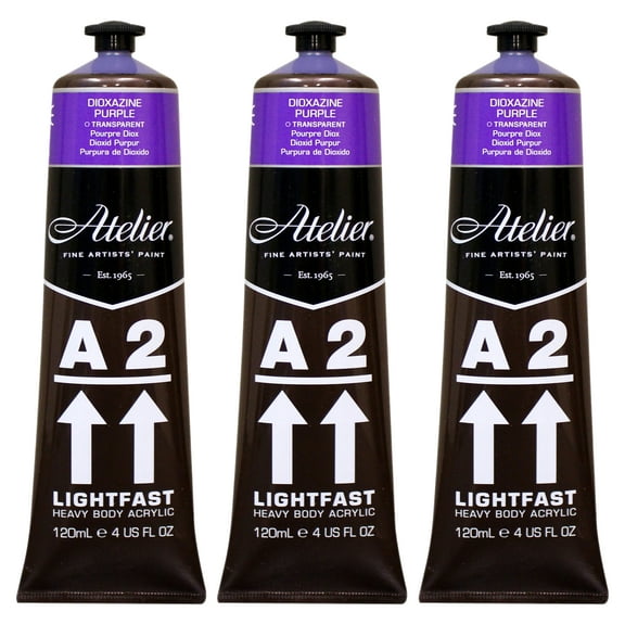 Atelier A2 Heavy Body Lightfast Artist Acrylic, 4 oz., Dioxazine Purple Hue, Pack of 3