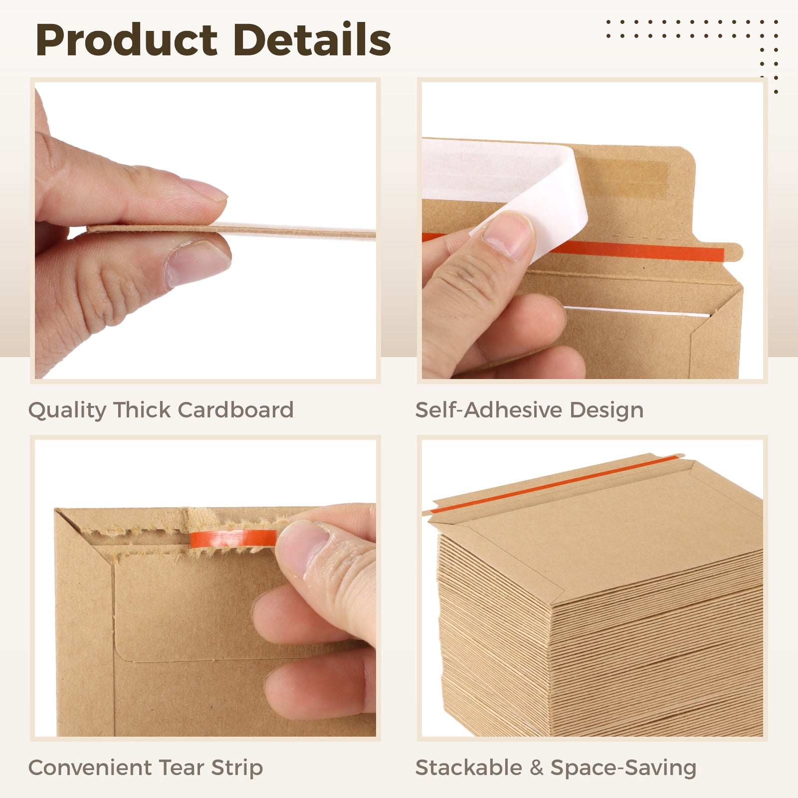 400 PCS Rigid Photo Mailers, 6.5 x 4.5 in Self-Adhesive Kraft Paper Shipping Envelopes for Photos, Documents, Cards, Invitations, Bulk Mailing Supplies for Business