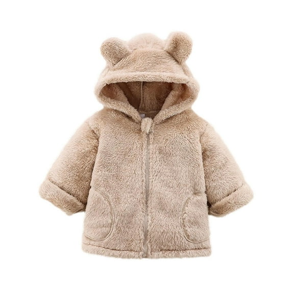jsaierl Toddler Baby Winter Jacket Bear Ears Hoodie Coat Faux Fur Fleece Fuzzy Sherpa Thicken Warm Outwear for Girls Boys 3M-5T