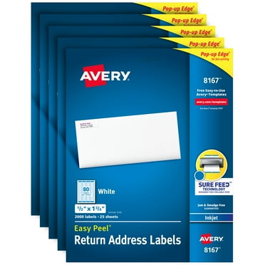 Avery Easy Peel Return Address Labels, 1/2"x1-3/4" 2,000 Labels (8167) - 5 Pack
