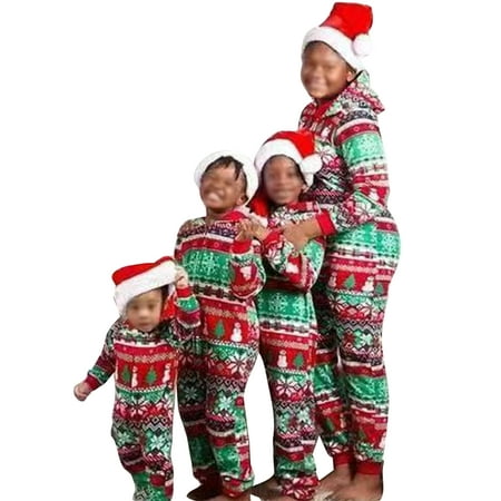 

Calzi Long Sleeve One Piece Pajamas for Mommy Dad Child Bodysuits Jumpsuit Romper Xmas Loose Sleepwear Zipper Snowflake Printed Matching Family Hoodies Red Kid-2T