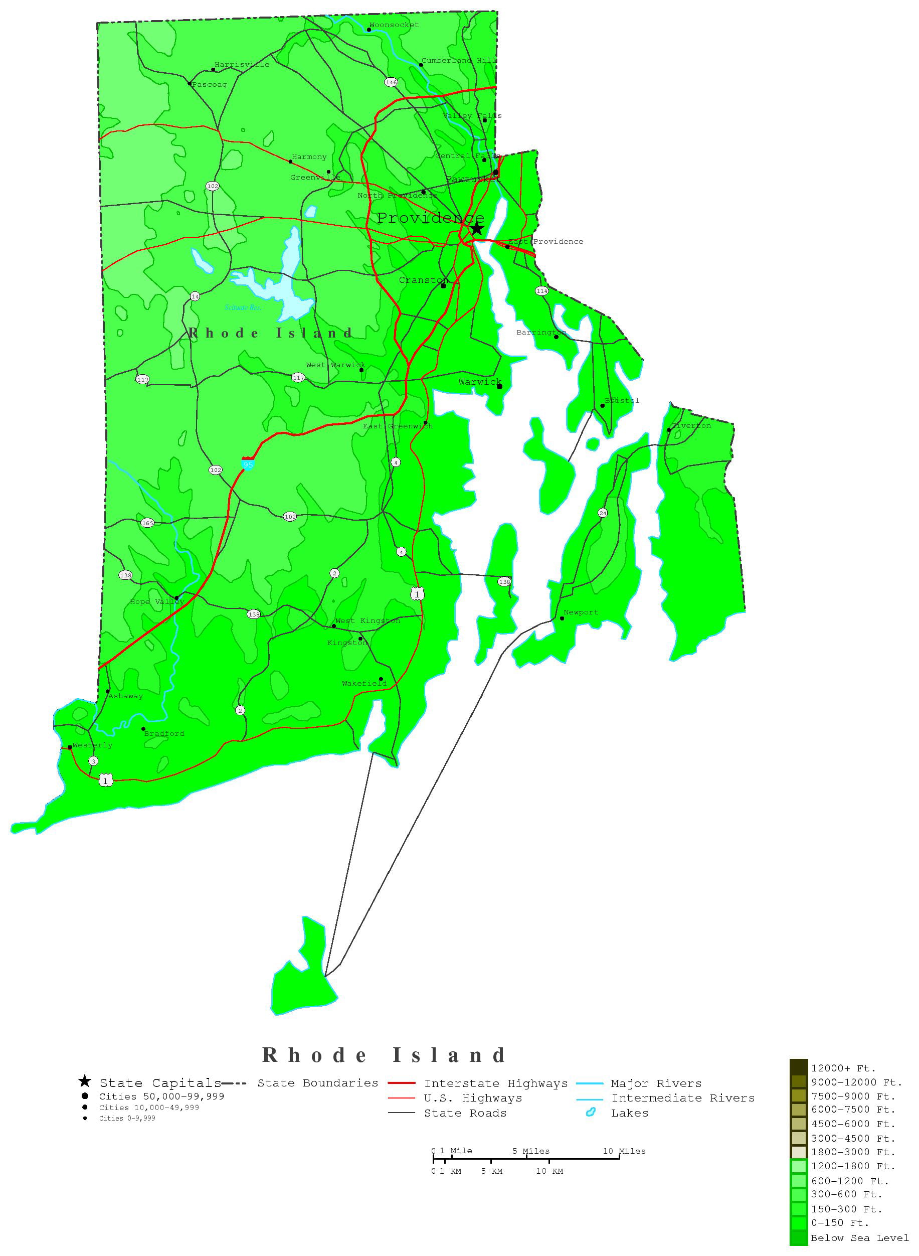 laminated-map-contour-elevation-map-of-rhode-island-poster-20-x-30