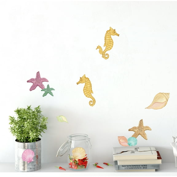 Sea Shells Wall Stickers Ocean Beach Decor Starfish Seahorses Shells(12) Decals 2"-6"