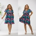 thumbnail image 2 of TIYOMI Plus Size Dress For Women 4X Basic Leaves V Neck Short Sleeve Colorful Summer Elegant Casual Vacation Holiday Dress Loose Fit Dress 4XL 24W 26W, 2 of 4