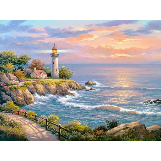 Cuadros Decorativos Serie de paisajes costeros de diamantes redondos de pintura de diamantes Ehuebsd Nuevos Originales