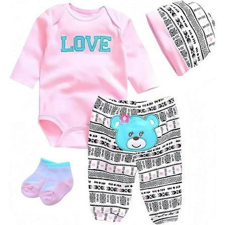 4-Piece Baby Doll Outfits Set for 17"-22" Reborn Dolls – Pink Matching Clothes for Girls