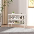 thumbnail image 2 of 3 Tier Bamboo Shoe Rack for Closet Free Standing Wood Shoe Shelf Storage Organizer for Entryway Small Space Stackable 27"x11"x20" (White), 2 of 7