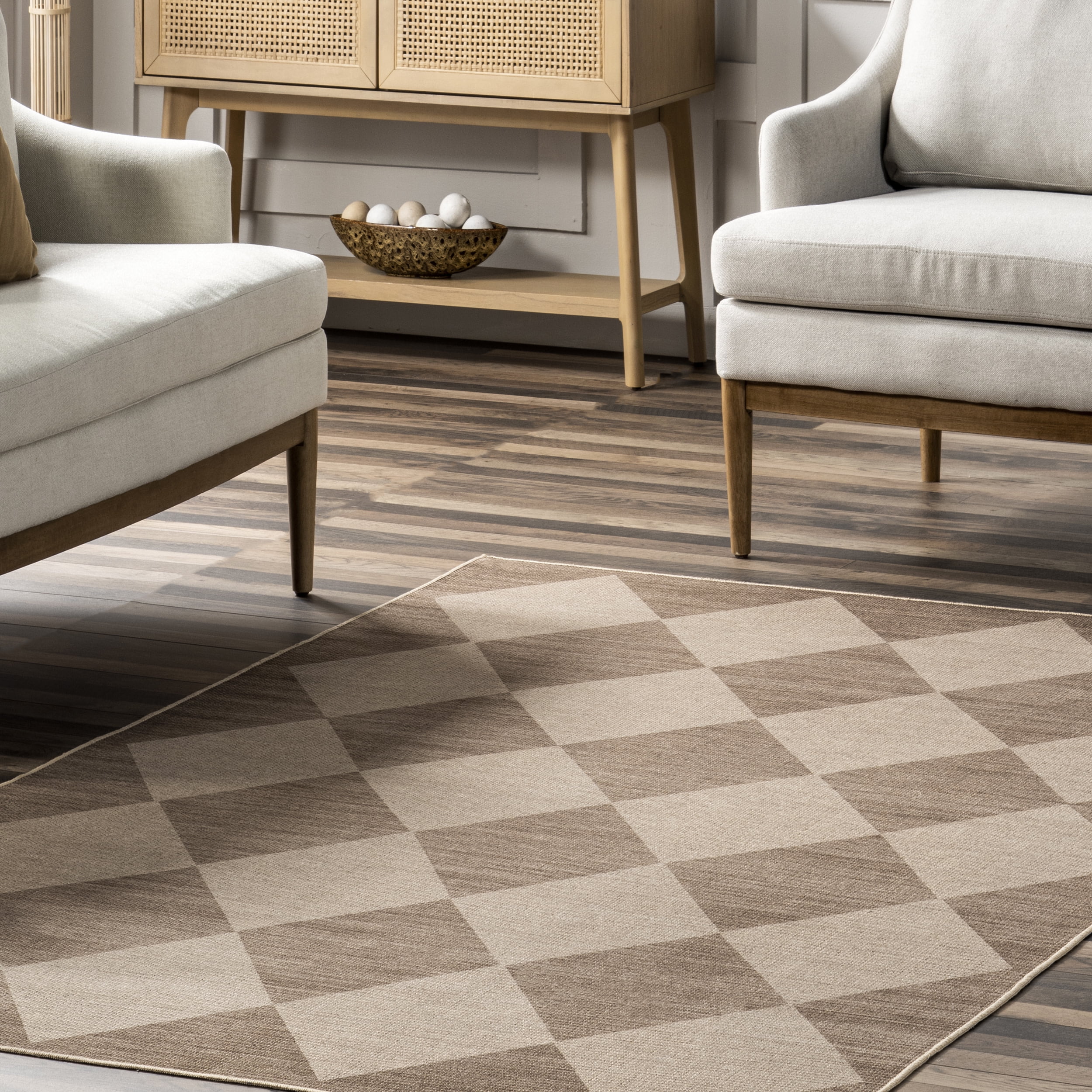 Riley Natural and Bleached Checkered Jute Rug