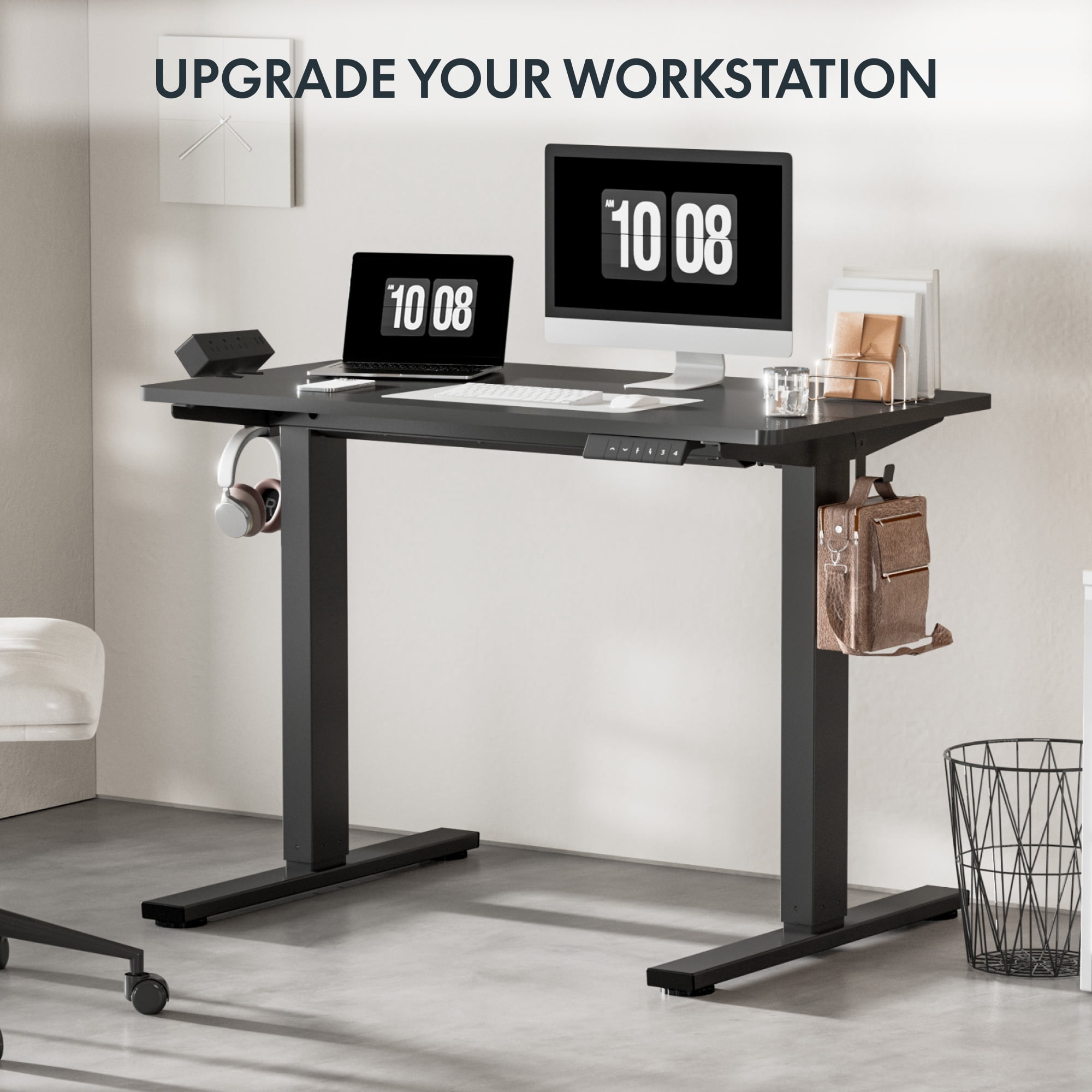 FLEXISPOT 48"x30" Black Home Office Height Adjustable Standing Desk Whole-piece Desktop Computer Desk