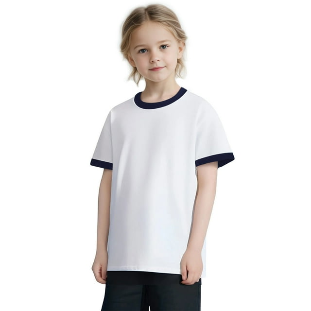 Zpanxa T-Shirts pour Adolescente Couleur Unie Col Rond Manches Courtes Été Décontracté Respirant Haut en Coton 4 Ans