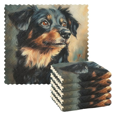

6 Pieces of Kitchen Towels 11x11Inch Kitchen Dish Cloths Kitchen Dish Towels Reuseable Cleaning Cloths Black Pretty Dog