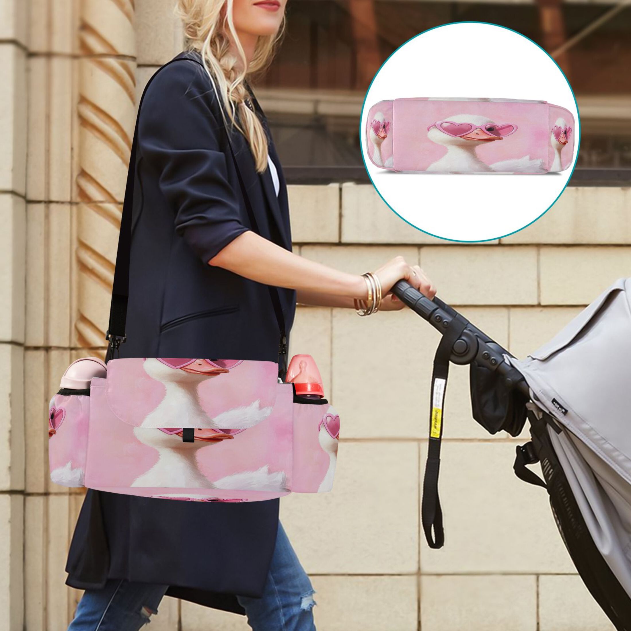 DIXRUYEE Stroller Organizer Stylish Duckling in Love Printed