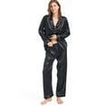 thumbnail image 2 of Finvizo Womens Silk Satin Pajamas Long Sleeve Set Two-piece Sleepwear Silky Button-down Nightwear Soft Loungewear Sets, Black S, 2 of 5