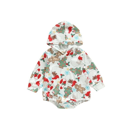 

IZhansean Christmas Newborn Baby Girl Boy Hooded Sweatshirt Romper Ribbed Santa Elk Bodysuit Fall Winter Playsuit C 3-6 Months