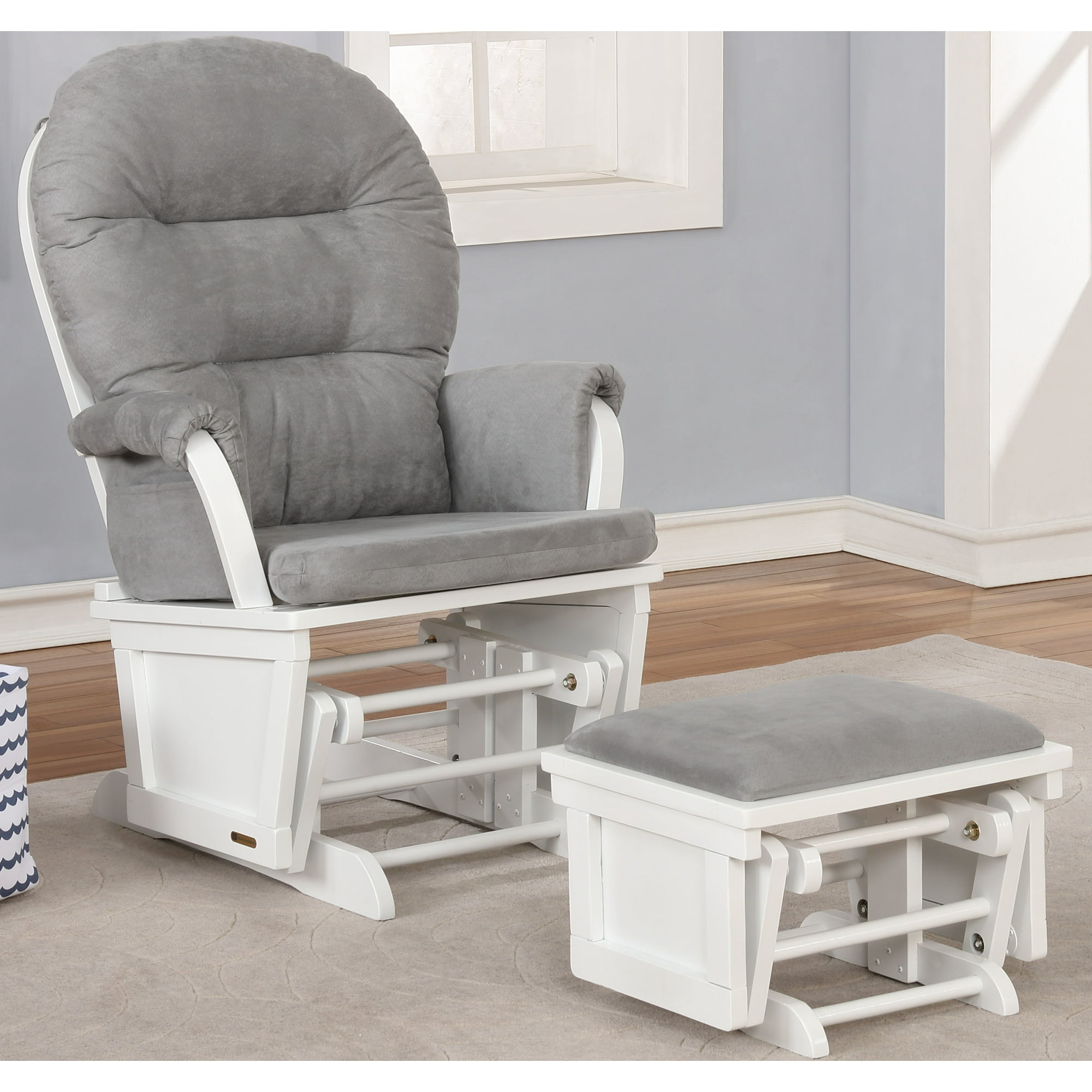 Lennox Glider Rocker with Ottoman white and Grey Walmart