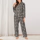 thumbnail image 2 of Balery Black Plaid Heart Conjunto de Pijama con Estampado para Mujer, Conjunto de Dos Piezas con Manga Larga, Ropa de Dormir Suave con Bolsillos, Pijamas Cómodos-Small, 2 of 7