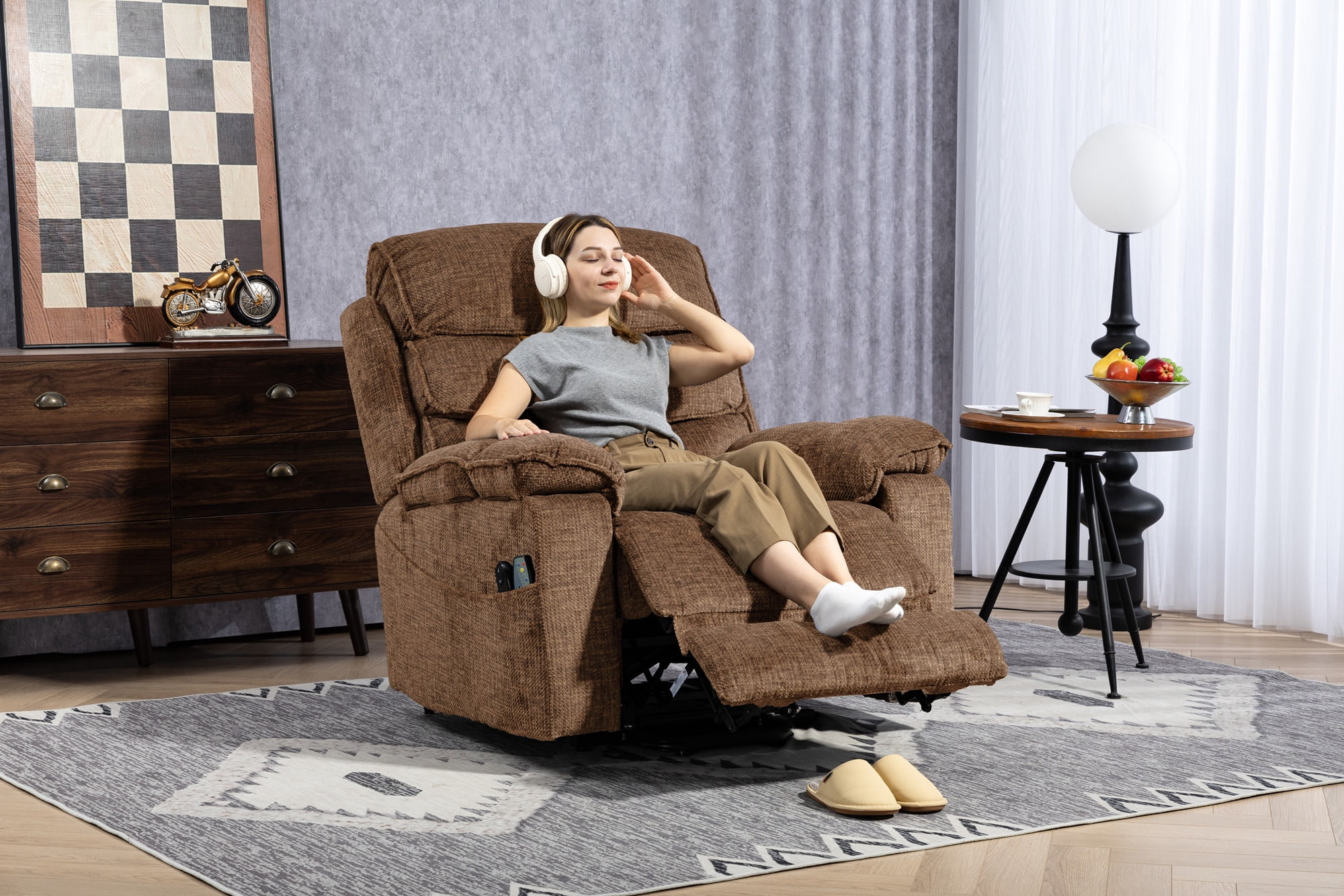 LITVZ Power Lift Chair with Heat and Massage for Elderly Big Man 400lb, 27in Extra Wide Lay Flat Recliner with Hidden Cup Holders, Infinite Position Lifting Recliners for Seniors, Extended Footrest