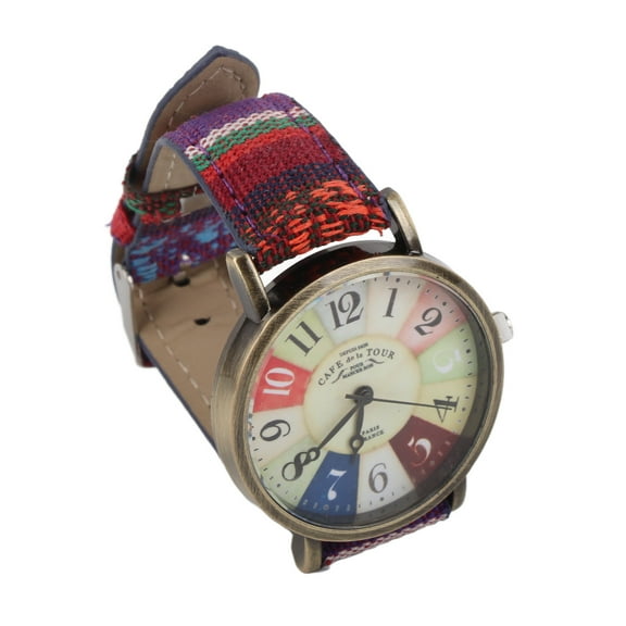 Hippie Watch Brass PU Leather Button Battery Women Watch for Chirstmas Birthday Party Gifting
