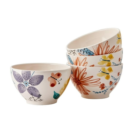 Bico Blossom Symphony Ceramic Cereal Bowls Set of 4, 26oz, for Pasta, Salad, Cereal, Soup & Microwave & Dishwasher Safe