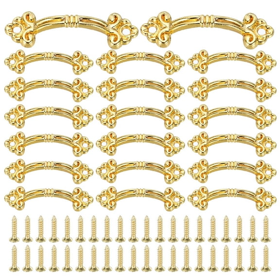 Uxcell 20Pcs Mini Decorative Handles, 1.9" Vintage Mini Pulls Metal Jewelry Drawer Box Zinc Alloy Pull Handles, Gold