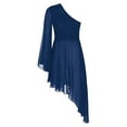 thumbnail image 4 of Xnihocha Women Praise Lyrical Dance Dress One Shoulder Asymmetrical Worship Dance Mesh Overlay Dress Navy Blue L, 4 of 7