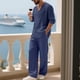 thumbnail image 4 of Blusas y camisas de manga larga con cuello en V para hombre, jersey informal con capucha, pantalones deportivos lisos de manga larga, chándal de dos piezas con cintura elástica, blusa y pantalón de po, 4 of 7