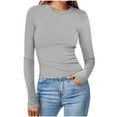thumbnail image 3 of Aboser Ribbed Shirts for Women Knit Long Sleeve Tops Fall Fitted Basic Tees Slimming Crew Neck T Shirt Comfy Soft Tee Top Casual Crew Neck Tshirts Gray XXL, 3 of 7