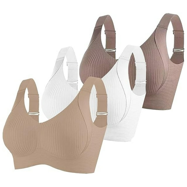 3 Pack Women Plus Size Push-Up Bras No Underwire T-Shirt Bralettes Ribbed Full Coverage Sports Everyday Bras Multicolor, 38/85BCD